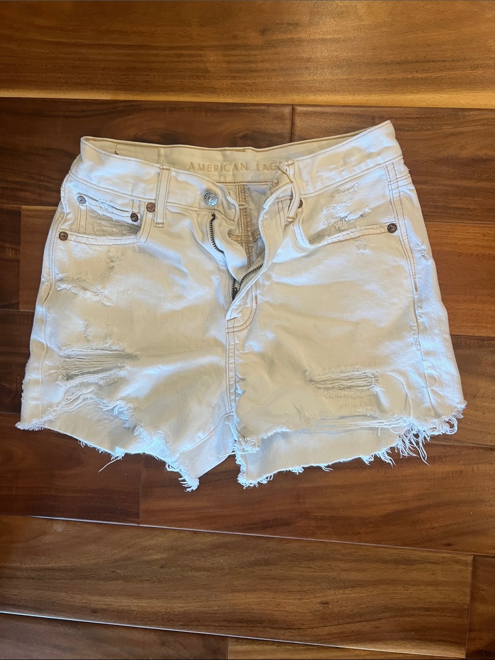 American Eagle Outfitters White Distressed Cutoff Boyfriend Jean Shorts